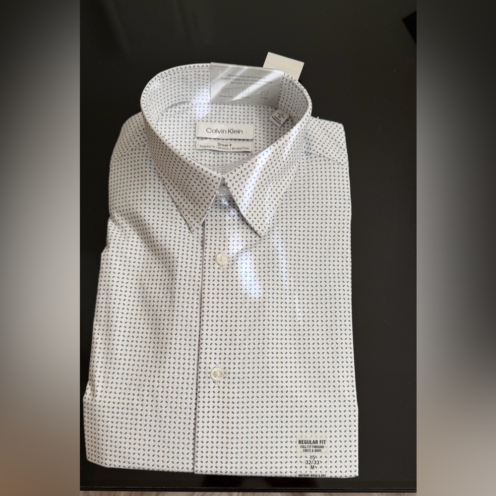Calvin Klein Men's Black and White Geometric Dress Shirt